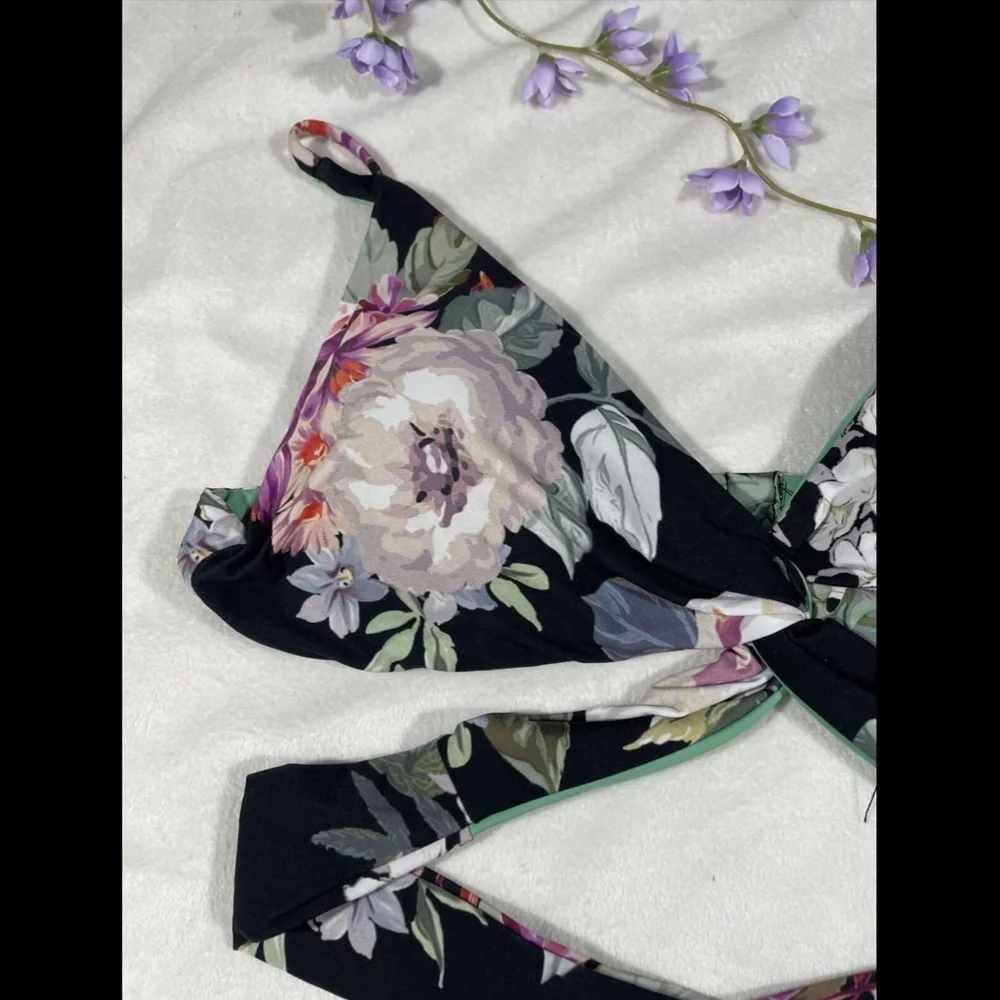 NEW Becca [ Small ]‎ Spring Fling Wrap Top + Bikini Bottoms in Black Floral